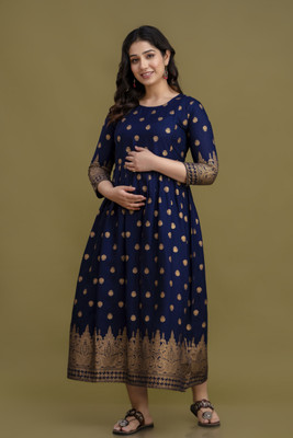Mialo fashion Women Printed A-line Kurta(Dark Blue)