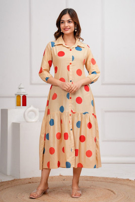 RTcollex Women Floral Print Anarkali Kurta(Beige)
