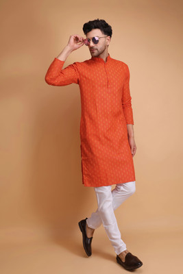 DARKCHILL Men Floral Print A-line Kurta(Orange)