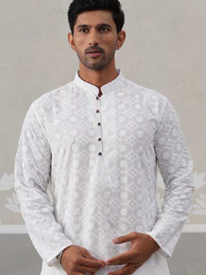 ANOUK Men Embroidered Straight Kurta(White)
