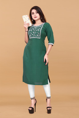 ANITA LYCRA Women Embroidered A-line Kurta(Green)