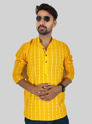 LADSLOOM Men Striped Straight Kurta(Yellow)