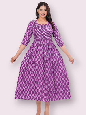 HouseOfCommon Women Printed Anarkali Kurta(Purple)