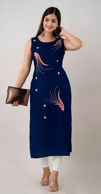 JENIE FASHION Women Embroidered Straight Kurta(Blue)