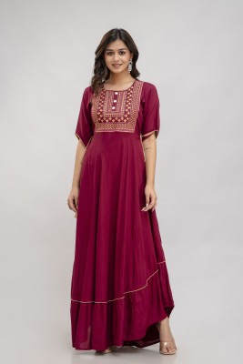 ftDiva Women Embroidered Anarkali Kurta(Maroon)