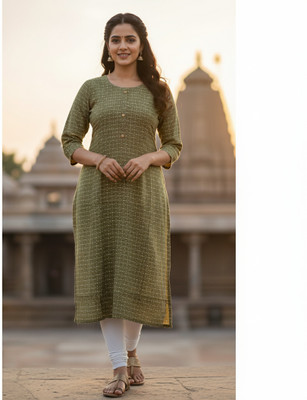 Ibbu Women Printed, Geometric Print Straight Kurta(Green)