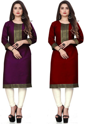 HF HOLYDAY FASHION Women Printed Straight Kurta(Purple, Light Green)