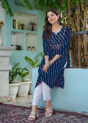 KPF Women Printed A-line Kurta(Dark Blue)
