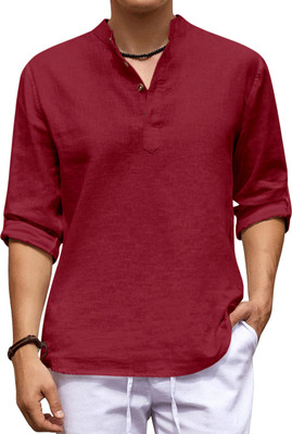 ZOMBOM Men Solid Straight Kurta(Maroon)
