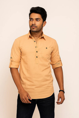 RAREMARK Men Solid Straight Kurta(Orange)