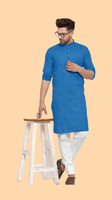 VINAARI Men Solid A-line Kurta(Blue)