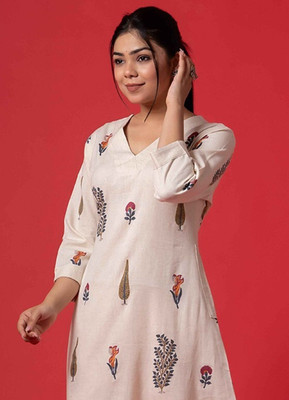 PHYSIL Women Printed Straight Kurta(White)