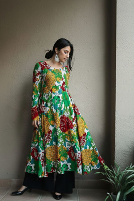 Rudraaatextile Women Floral Print Anarkali Kurta(Multicolor)