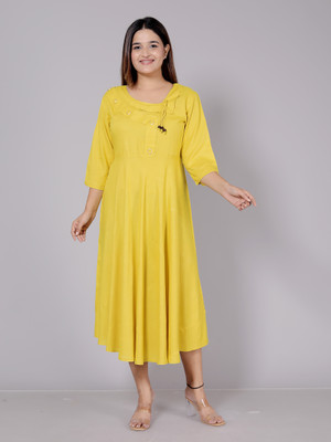 MOZIKA Women Solid Anarkali Kurta(Yellow)
