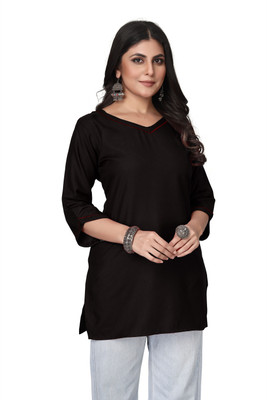 RUDRA TIMES Women Self Design A-line Kurta(Black)