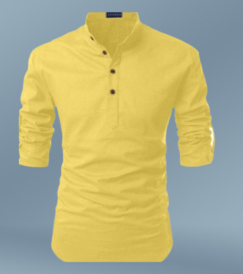 Shree Dutt Creation Men Solid Straight Kurta(Yellow)