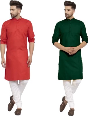 Nirvaan Men Solid Straight Kurta(Green)