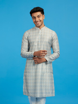 DIWAS by Manyavar Men Embroidered Straight Kurta(Grey)