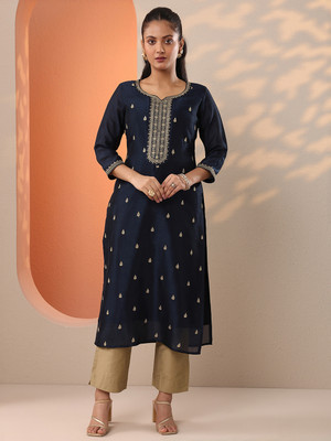 LIBAS Women Embroidered Straight Kurta(Blue)