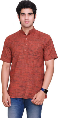 HS Collection Men Printed Straight Kurta(Maroon)