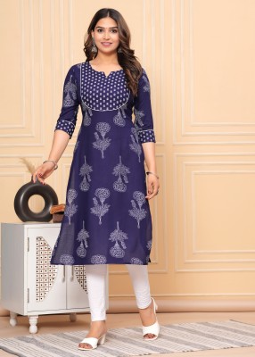 METAFAB Women Printed Straight Kurta(Dark Blue)