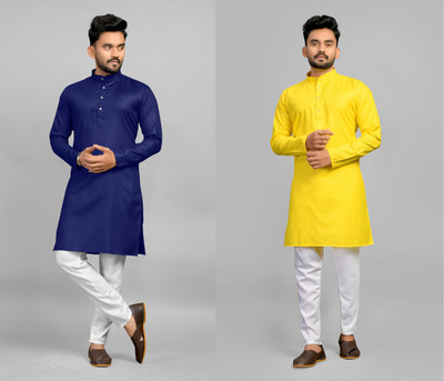 Fashionfricks Men Solid Straight Kurta(Multicolor)
