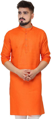 HouseOfCommon Men Solid Straight Kurta(Orange)