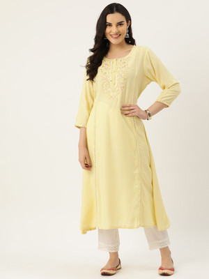 Rue Collection Women Solid A-line Kurta(Yellow)