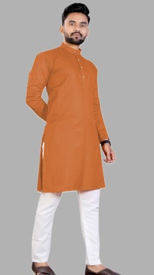 MAHYA Men Solid Straight Kurta(Orange)