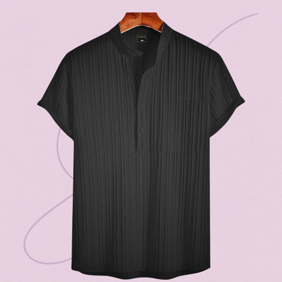 Look Trendy Men Printed Straight Kurta(Black)