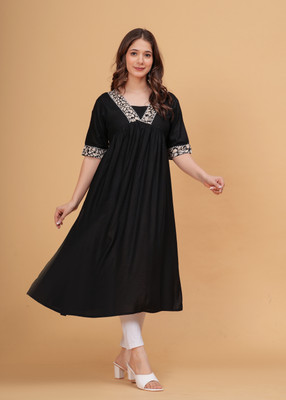 Dk Fab Women Printed Flared Kurta(Black)