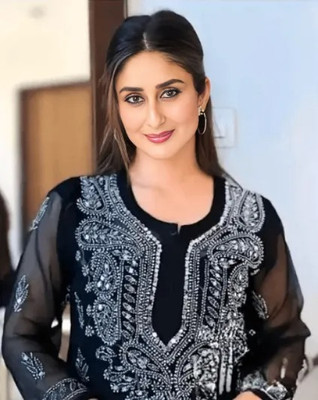 Jagven Fab Women Embroidered, Chikan Embroidery, Embellished Straight Kurta(Black)