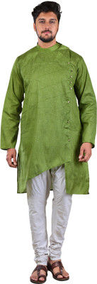 Meilli Men Embroidered Straight Kurta(Green)