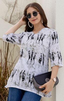 Surhi Women Printed Straight Kurta(Beige)