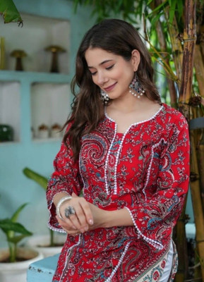Rangvastraa Women Printed, Paisley A-line Kurta(Red)