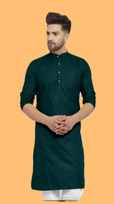 HouseOfCommon Men Solid A-line Kurta(Green)