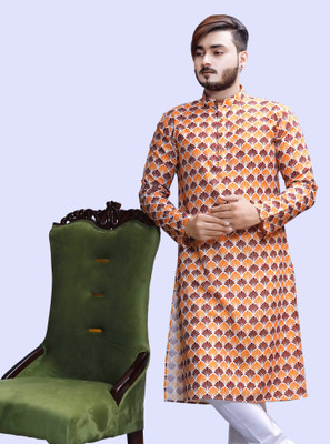 Tibra Collection Men Floral Print Flared Kurta(Dark Green)