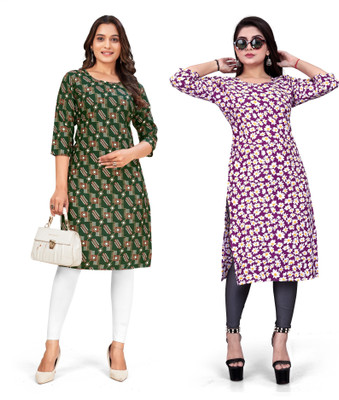 dharmanandan creation Women Printed Straight Kurta(Multicolor)