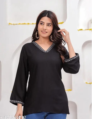 Udhay Women Printed A-line Kurta(Black)
