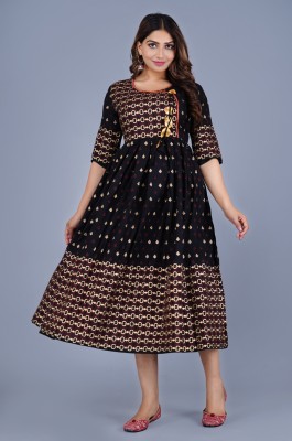 Parii Fashion Jaipur Women Printed Flared Kurta(Black)