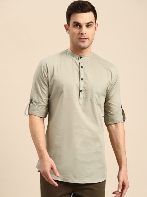 Rajubhai Hargovindas Men Solid Straight Kurta(Grey)