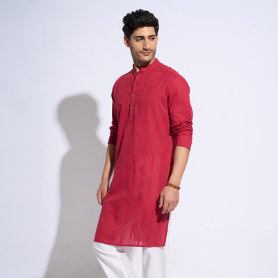 Indus Route by Pantaloons Men Solid A-line Kurta(Red)