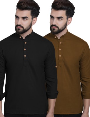 Vida Loca Men Solid Straight Kurta(Black, Brown)