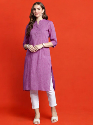 Ladylaz Women Self Design Straight Kurta(Purple)