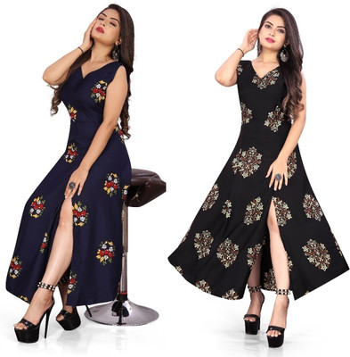Modli 20 Fashion Women Polka Print Frontslit Kurta(Blue)