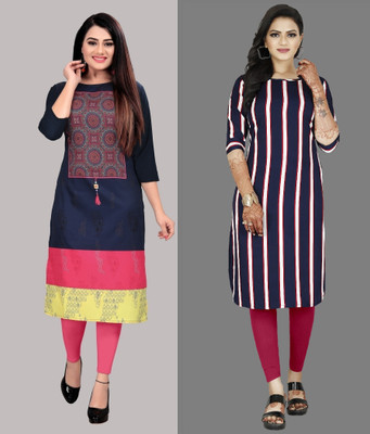 tanvi creation Women Striped Straight Kurta(Purple, Pink)