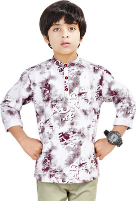 MOHINI CREATION Boys Printed Straight Kurta(Maroon, White)