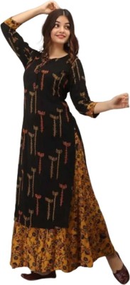 Rangshalaa Women Printed Straight Kurta(Black)