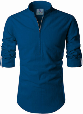 Apektra Men Solid A-line Kurta(Dark Blue)