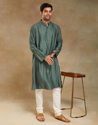 Fabindia Men Printed Straight Kurta(Green)